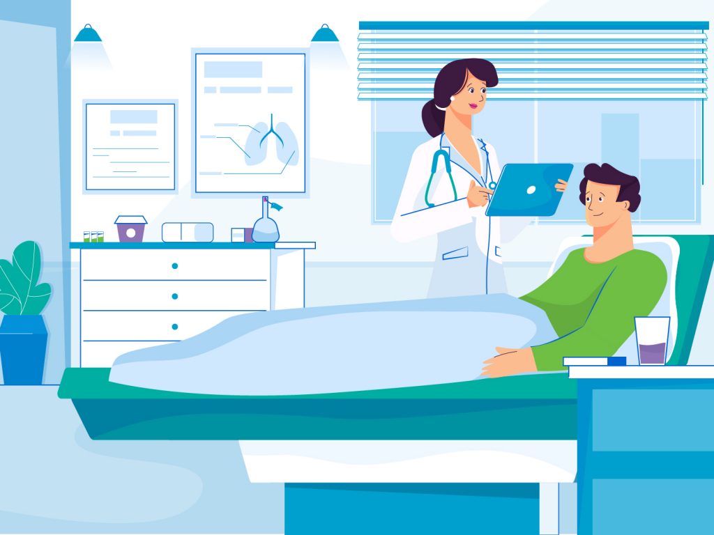Medicine hospital illustration by Roza for Parkinson Studio