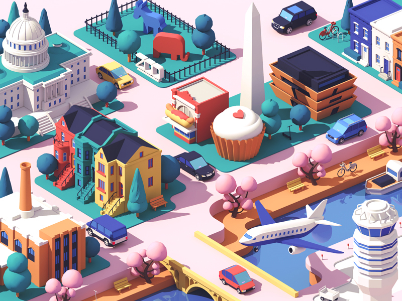 washington DC city landscape 3D illustration by Guillaume Kurkdjian