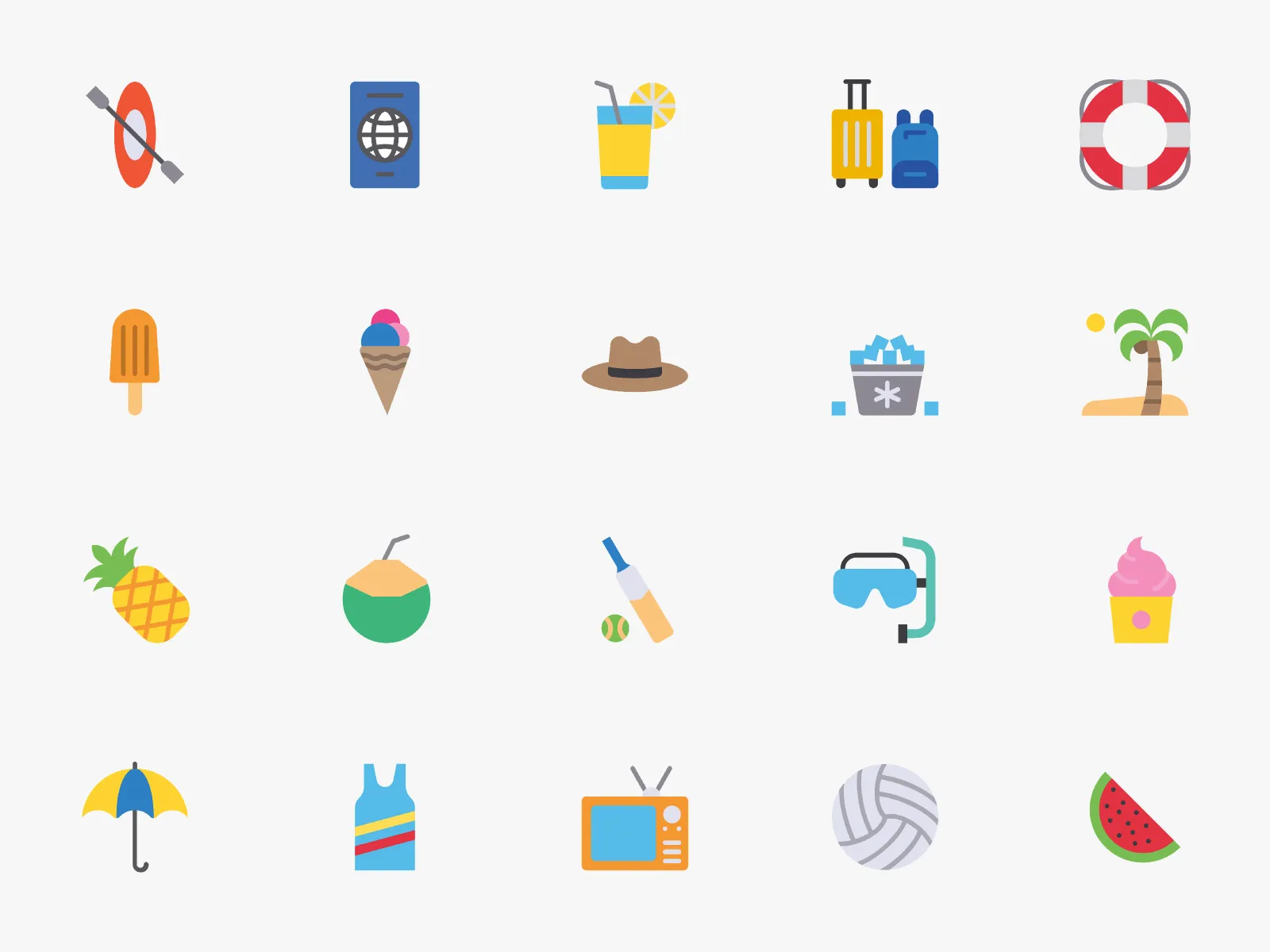 Enjoy Summer vibes with this Travel and Holiday icons