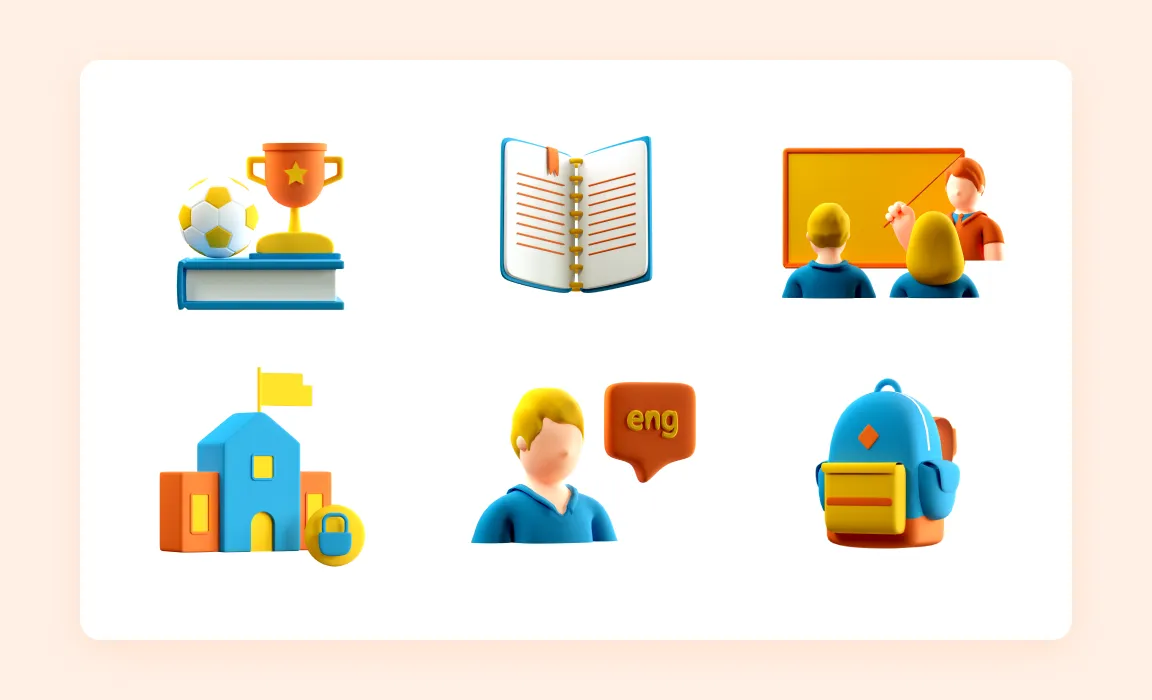 3D School Icons