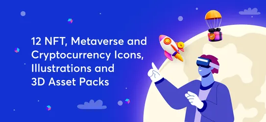 12 NFT, Metaverse and Cryptocurrency Icons, Illustrations and 3D Asset Packs