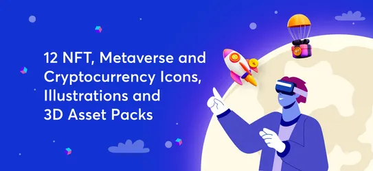 12 NFT, Metaverse and Cryptocurrency Icons, Illustrations and 3D Asset Packs