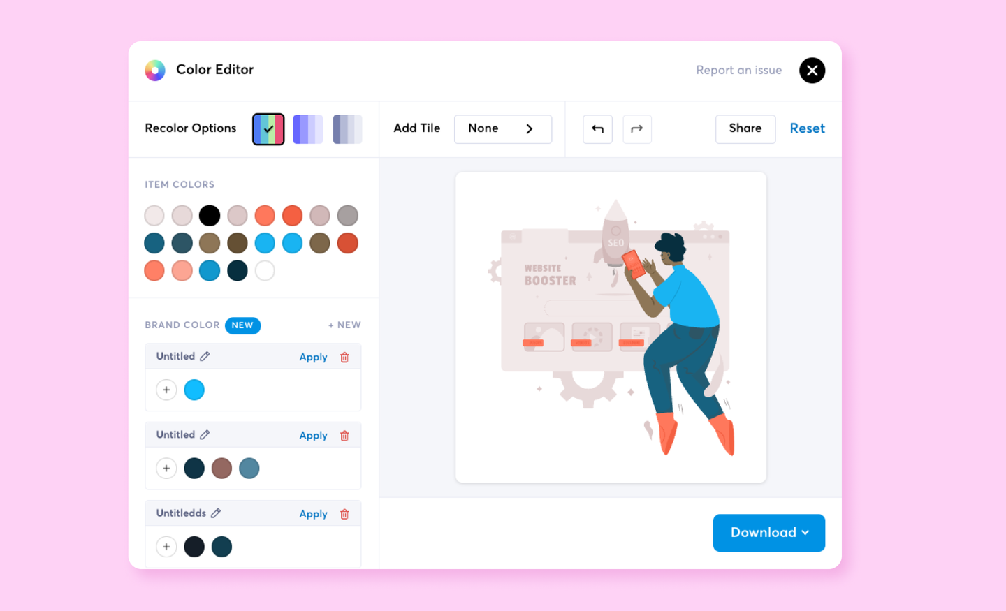 Apply your own custom color palette to vector illustrations, icons or Lottie animations