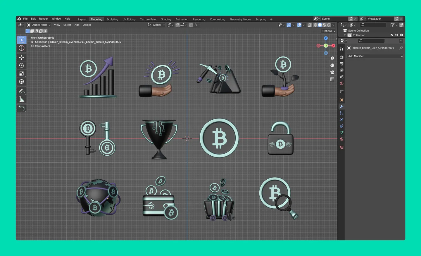 A screenshot of 3D icons in Blender