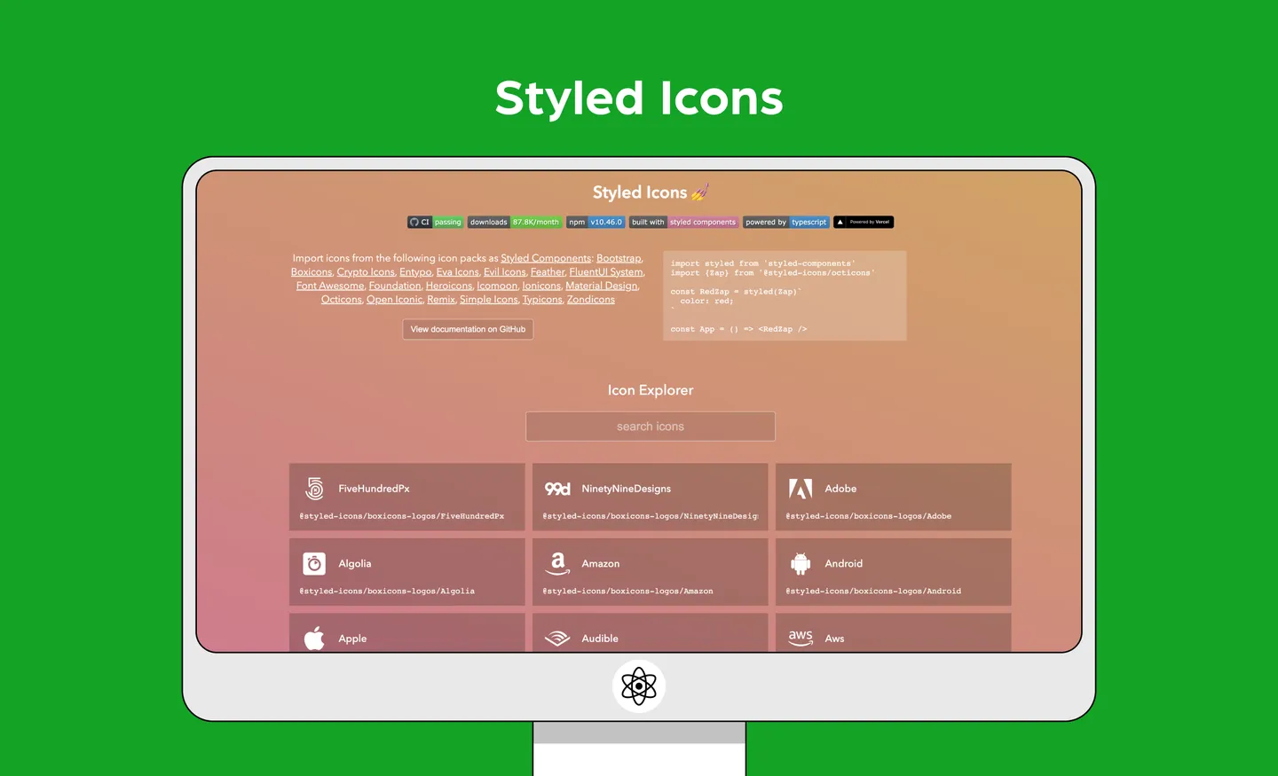 Styled icons for react