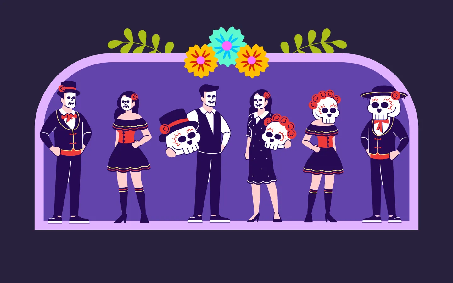 People Wearing Sugar Scull Face And Costumes Illustration Pack by bsd studio